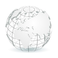 Globe 3D model of the Earth or planet, a model of the celestial sphere with white continents.