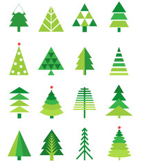 Obraz premium Christmas green tree icon set