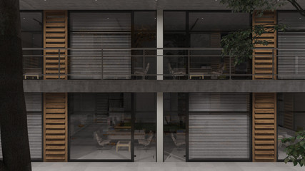 Nighttime Rendering of Offices Inside a Multi Story Building 3D Rendering