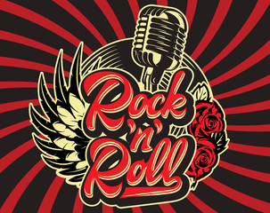 Stylish vector template for printing on the theme of rock music with a calligraphic inscription rock n roll