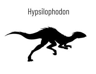 Hypsilophodon. Ornithischian dinosaur. Monochrome vector illustration of silhouette of prehistoric creature hypsilophodon isolated on white background. Stencil. Fast fossil dinosaur.