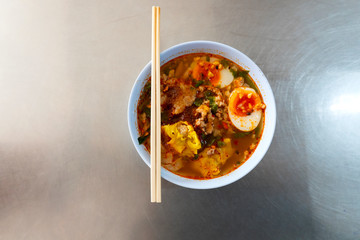 Delicious noodles hot and eggs with sour and spicy taste, popular in Thailand