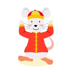 Happy Chinese New Year with happy Rat tradional chinese costume. lantern, scroll lank paper, lion dance, rat, golden money