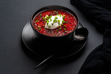 Borscht. Traditional hot dish of Russian and Ukrainian cuisine.