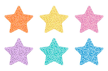 A set of glittering stars. Shiny sequins texture. Vector illustration.