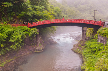 Shinkyo (Sacred Bridge) stands at the entrance to Futarasan Shrine in Nikko, Japan.