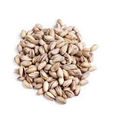 pistachios scattered on a white background