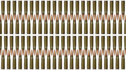 Seamless texture of bullets isolated on white background. 7.62 mm cartridges for a Kalashnikov...