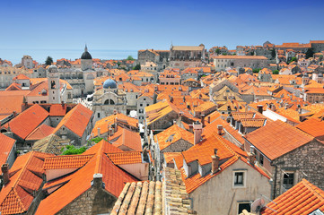 Fototapeta na wymiar Elevated view of the town from the city walls, Dubrovnik, Dalmatia, Croatia, Europe.