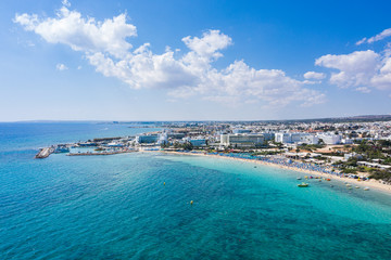 Aerial view of the beach in Ayia Napa resort town, Cyprus