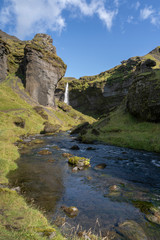 Fototapeta na wymiar stunning view of the Kvernu Foss waterfall in a hidden valley of south western Iceland
