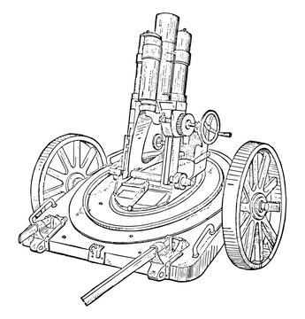 recommend clip art: Rifled Light Minenwerfer Mortar, vintage illustration.
