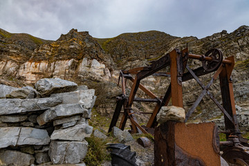 Fototapeta na wymiar Old rusty mining machinery at Muckish Mountain, Gweedore, County Donegal, Ireland, 
