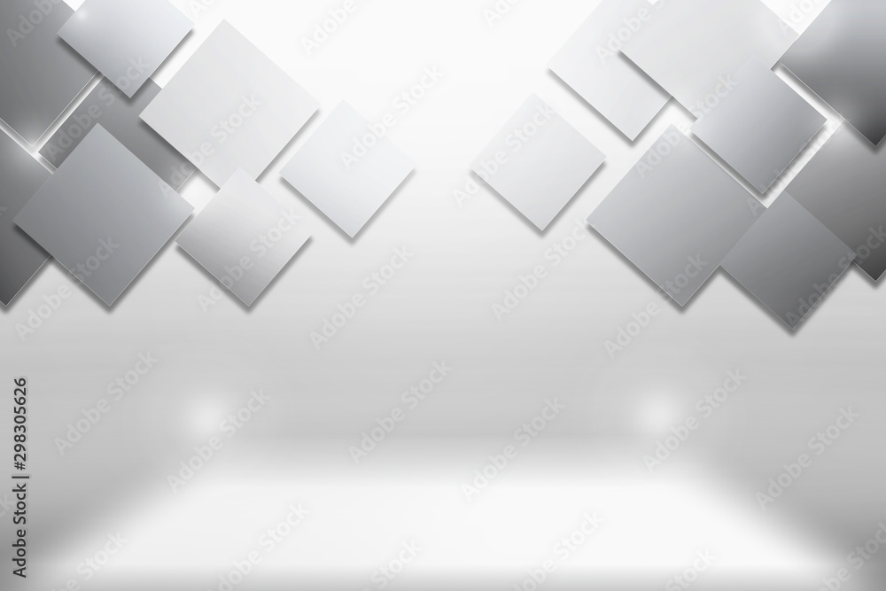 Poster abstract white and gray background square shape overlapping