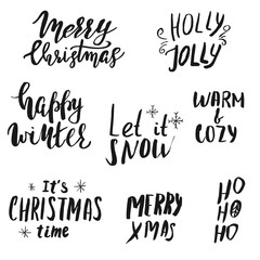 Set of hand lettered traditional Christmas phrases and congratulations