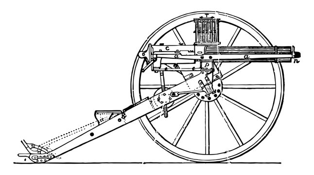 Gatling Gun, vintage illustration.