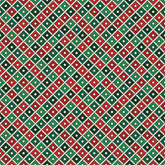 Repeated bright diamonds background in Christmas traditional colors. Geometric motif. Seamless pattern with squares