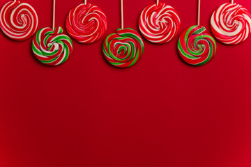 Christmas candy and red background, New year shopping