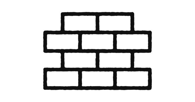 Brick and mortar outline icon animation footage/video. Hand drawn like symbol animated with motion graphic, can be used as loop item, has alpha channel and it's at 4K video resolution.