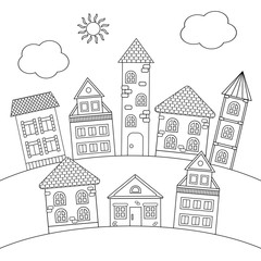 Fototapeta premium Coloring page with houses