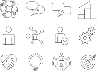 set icon of work group, team building vector, outline icon collestion.