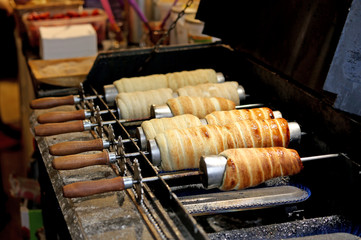 Trdelnik a typical spit cake of Central Europe and of the Prague