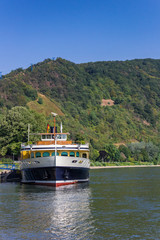 Classic passenger ship at the river Rhine in Boppard, Germany