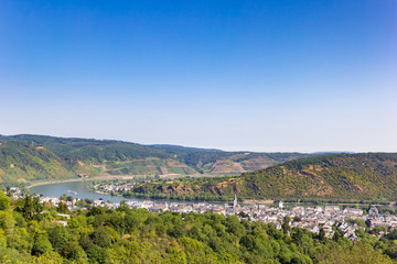 Fototapeta na wymiar Panoramic view over historic city Boppard and the Rhine river, Germany