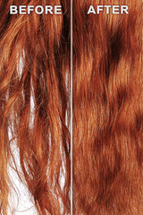 Henna hair before and after brushing. Haircare procedure concept