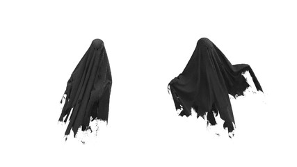 3d render Flying black Ghost on a white background