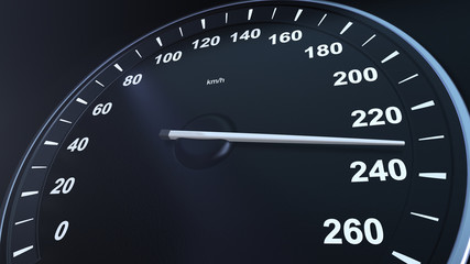 3d render Car Speedometer Macroplane Gaining Speed