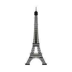 Fototapeta na wymiar Silhouette Eiffel tower, Paris, France, on a white background.
