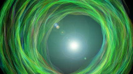 Gateway of space tunnel portal for future with flickering light grid wireframe wall dot line and circle swirl wave surface with door for digital space galaxy science technology abstract concept