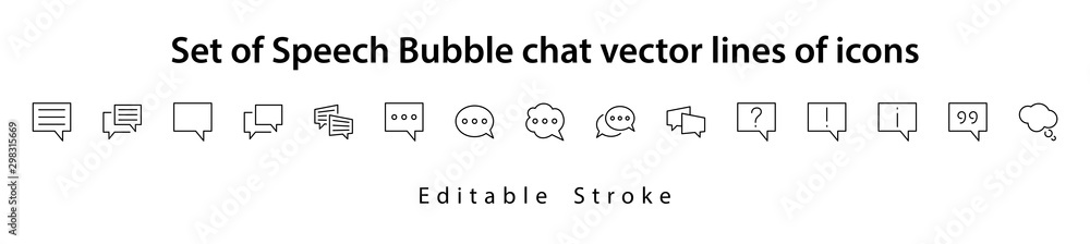 Poster set of speech bubble chat vector lines of icons. editable stroke. 32x32 pixels.