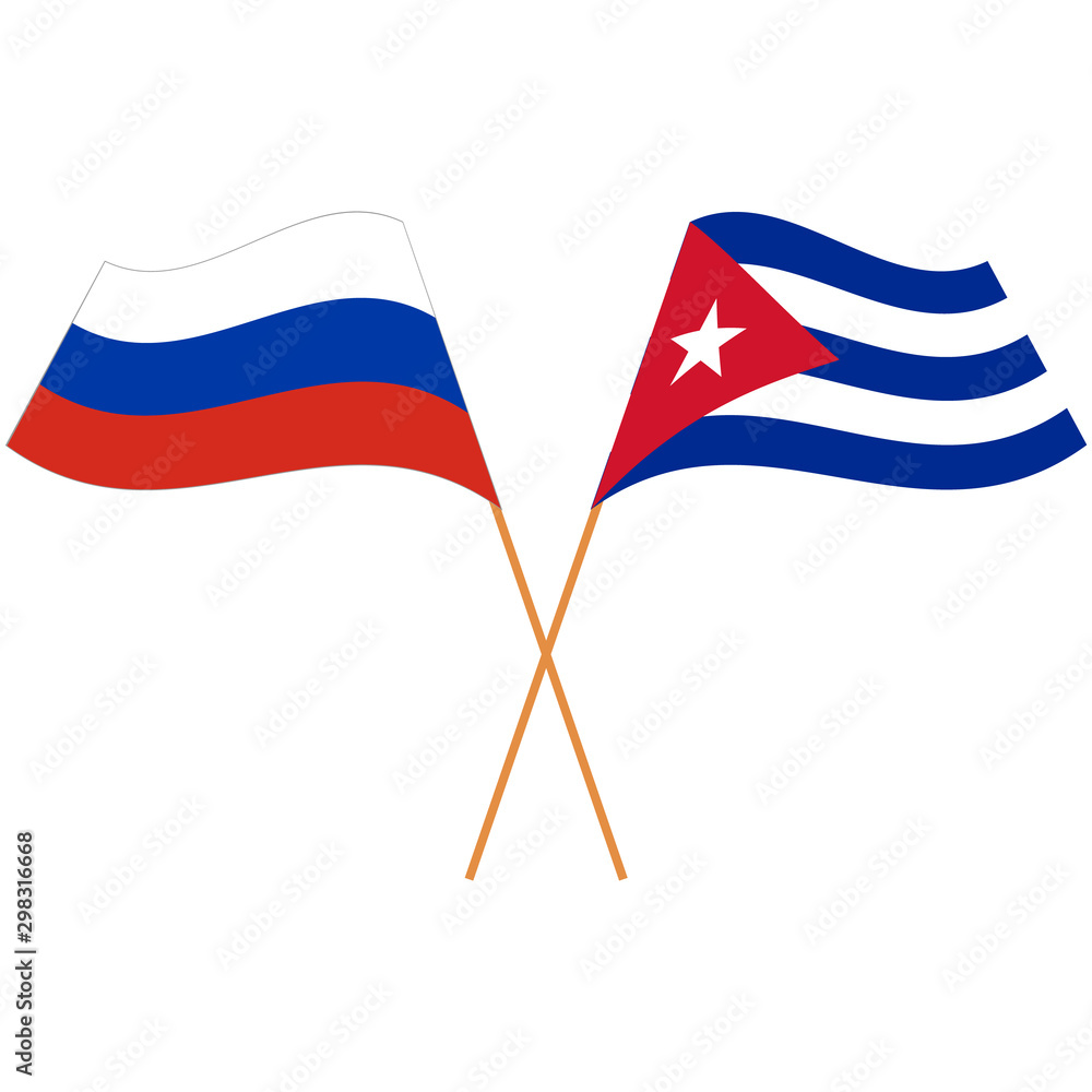 Wall mural russian federation, republic of cuba. national flags. abstract concept, icon set. vector illustratio