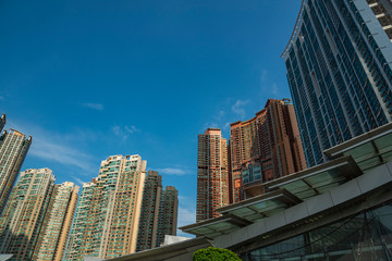 Fototapeta premium crowded and high-up residential buildings in hong kong china