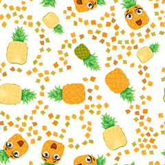 Cute seamless pattern with cartoon emoji fruits