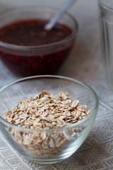Oatmeal in a glass bowl