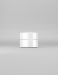 White small glossy jar with lid mockup on a gray background. Template packaging food, cosmetics, chemistry. 3D rendering