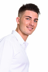 Studio shot of happy handsome man smiling