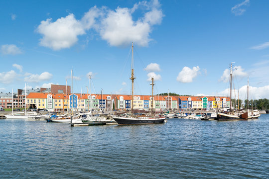 Colourful houses in harbour Hellevoetsluis, Netherlands
