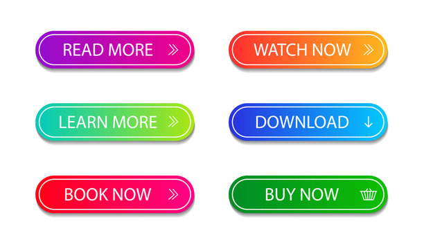 Set of modern button for infographic, web, modile, game. Colorful call action icon. Template gradient navigation button menu. Infographic button read, more isolated. Button collection. vector