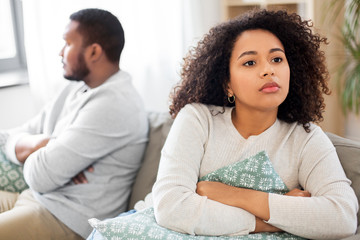 relationship difficulties, conflict and people concept - unhappy african american couple having...