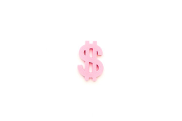 Pink american dollar symbol on white background, minimal flatlay