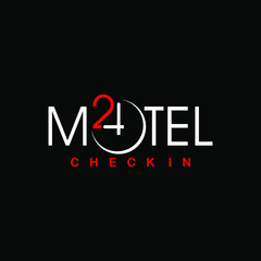 Fototapeta na wymiar simple corporate text and clock picture for 24 hours service motel logo design inspiration