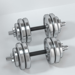Dumbbells with black background, fitness theme, 3d rendeirng.