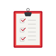 Icon clipboard checklist or document with checkmark with text in flat style