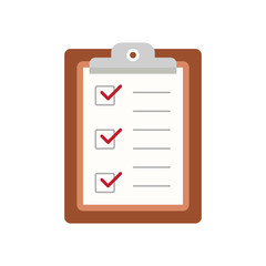 Icon clipboard checklist or document with checkmark with text in flat style