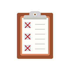 Icon clipboard checklist or document with checkmark with text in flat style