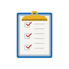 Icon clipboard checklist or document with checkmark with text in flat style